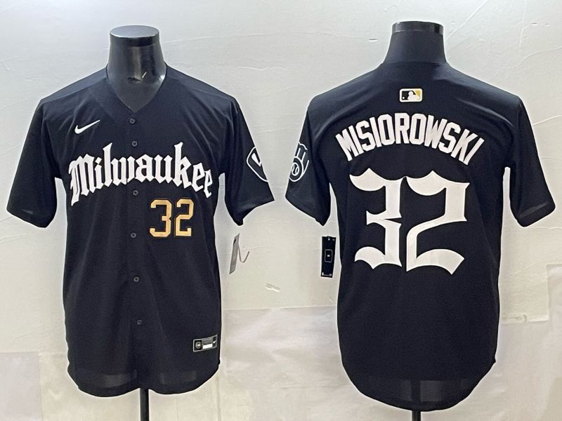 Men 2025 Milwaukee Brewers #32 Misiorowski Black Five generations Joint Name Nike MLB Jersey style 5->milwaukee brewers->MLB Jersey